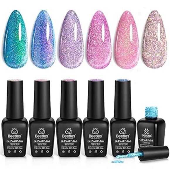 Glitter Gel Nail Polish 6 Colors Sparkle Pink Purple Blue Gel Polish Kit - Picture 7 of 7